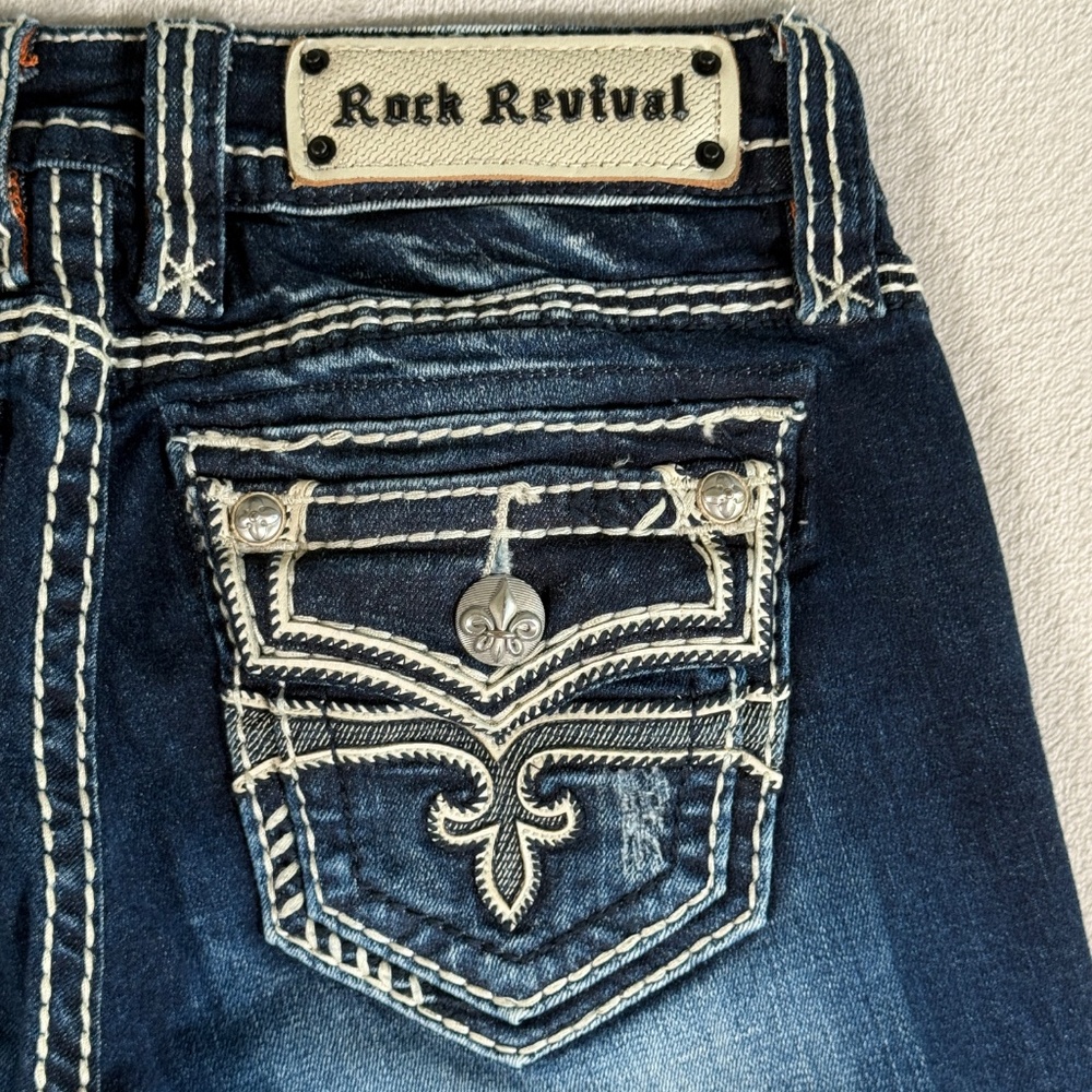 Rock Revival Jeans Womens 26 Medium Wash Avril Boot Cut Embellished Stretch - Picture 9 of 16